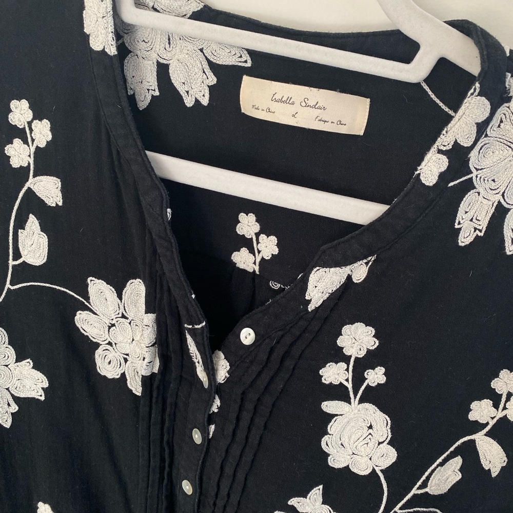 Isabella Sinclair Anthropologie Embroidered Dress | Color: Black/White Sz Large - Picture 3 of 4